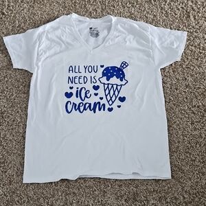Hand Crafted White Tee with Blue Ice Cream Print